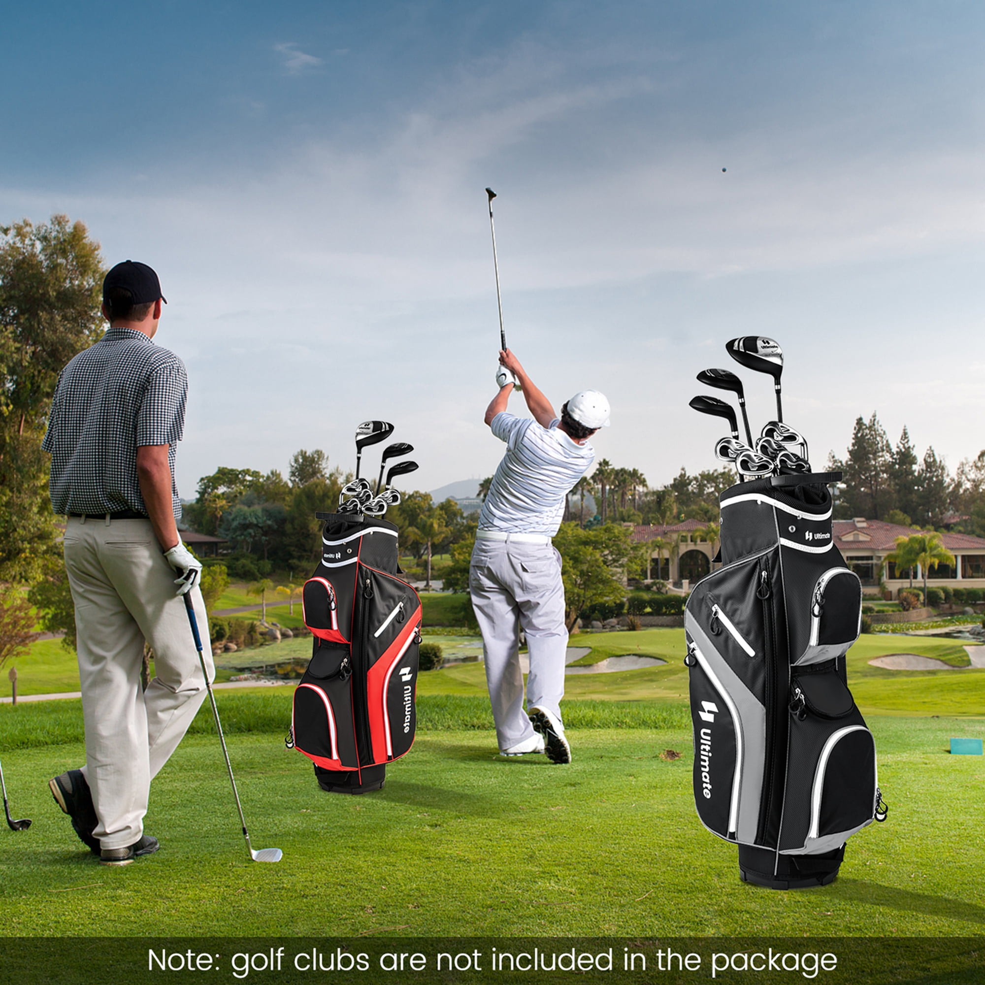 Costway Lightweight Golf Cart Bag with 14 Way Top Dividers 9 Pockets Rain Hood Cooler Bag Grey
