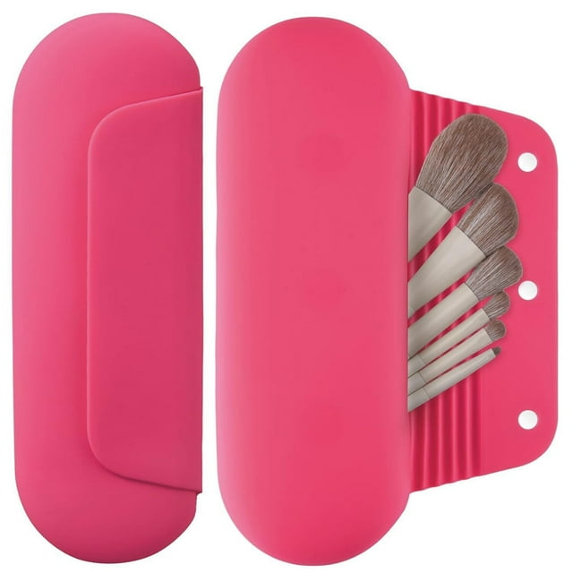 Estuche para Brochas de Maquillaje de Silicona,Soporte para Brochas de Maquillaje Magnético,Cierre Magnético Mejorado,Soporte de viaje Portátil Impermeable para Brochas (Caqui)