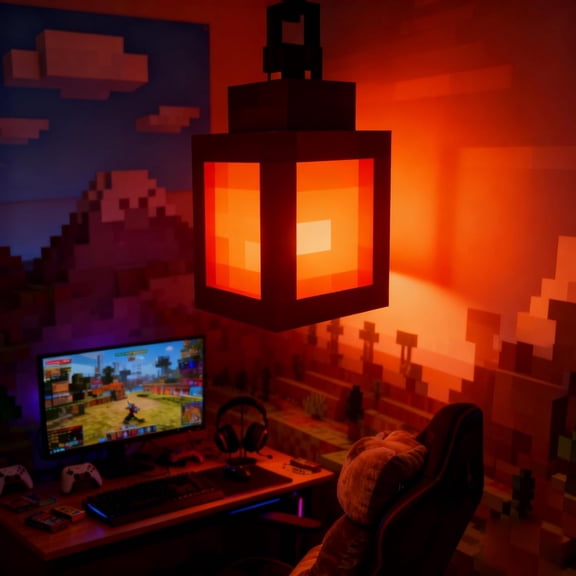 Pixel Glow Lantern Night Light, 16-Color Rechargeable Block-Style LED Lamp with Remote Control, Hanging or Desktop Ambient Light for Gaming Bedrooms