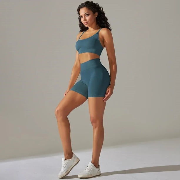 Conjunto de chaleco de Yoga sin costuras para mujer, 2 piezas, sujetador corto para correr, traje corto, ropa deportiva para entrenamiento, equipo de gimnasio, ropa deportiva para Fitness