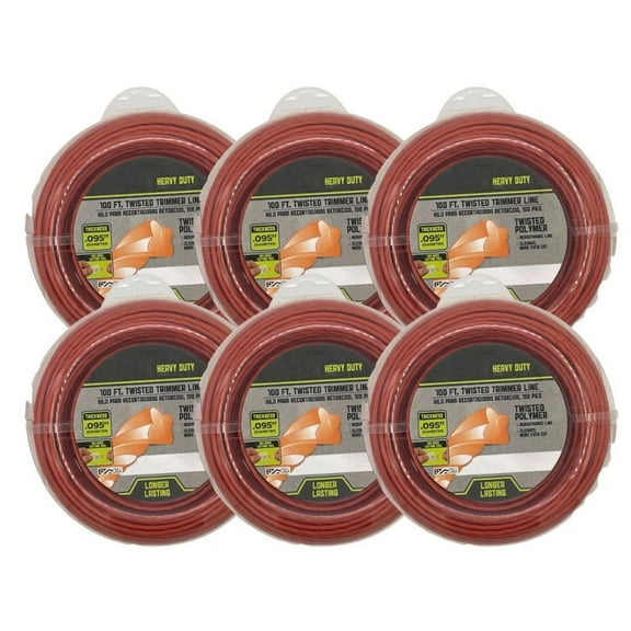 Master Mechanic Heavy Duty 100 ft x .095 in Twisted Universal Trimmer Line for Weedeater | Replacement for Echo Black Diamond 330095071, 330095073 and More | Weed Eater String | 6 Pack