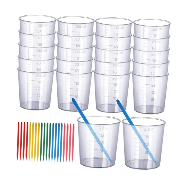 Kit de vasos medidores para epoxi, varillas puntiagudas, medidor de líquidos, suministros para manualidades, vasos graduados con escala para hornear, Vasos mezcladores de 200 ml