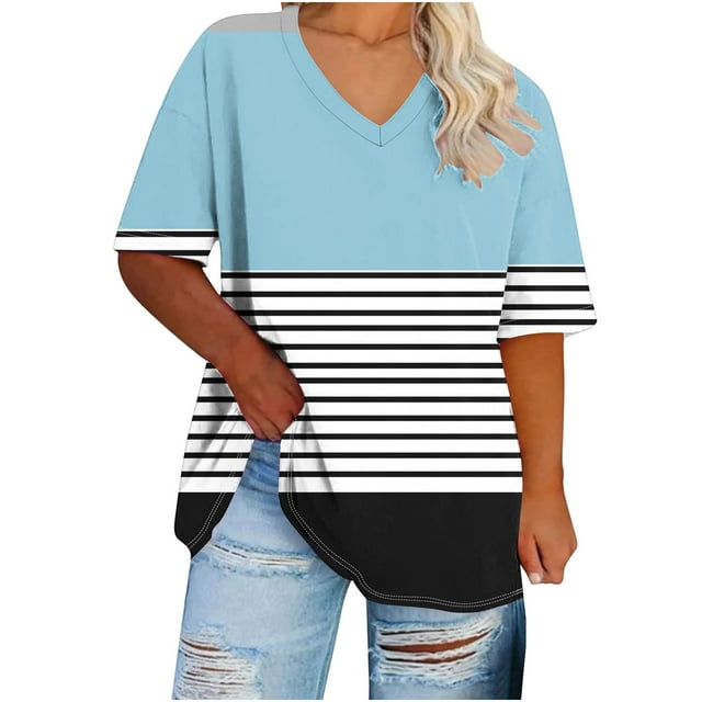 Birdeem Blouses pour Femmes T-Shirt d'Été Imprimé à Manches Courtes Col en V Surdimensionné pour Femmes