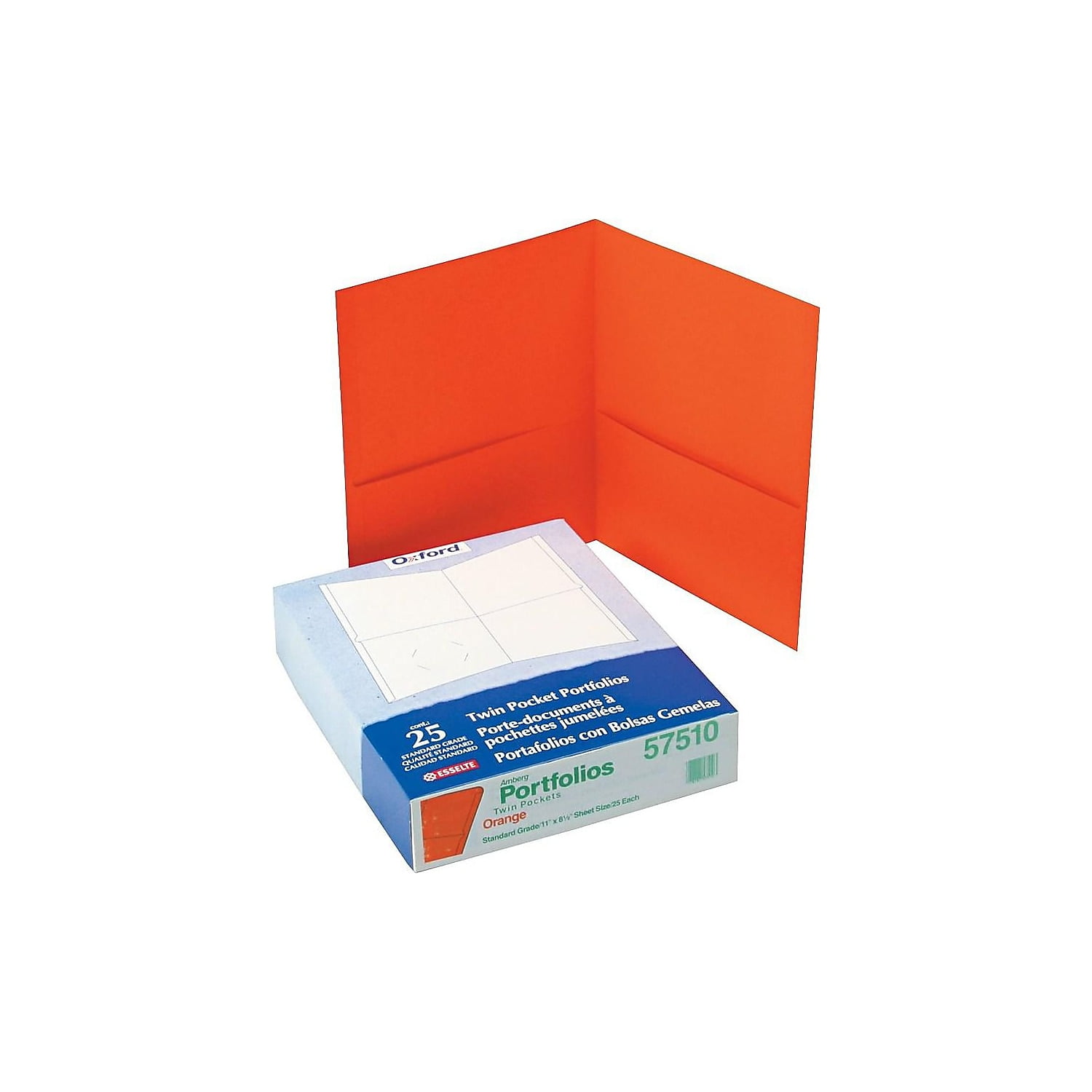 Oxford 57510 Twin Pocket Folders,w/o Fasteners,11-Inch x8-1/2-Inch,25/BX,Orange 