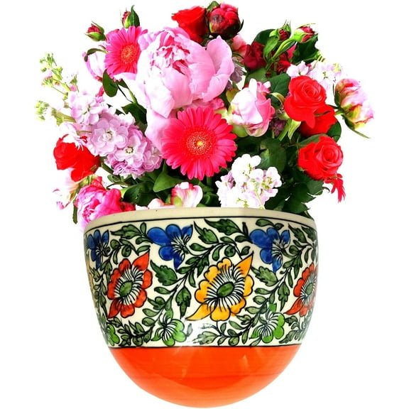 India Meets India Handicraft Ceramic Wall Hanging Planter Wall Planter Flower Vase, Best Gifting, Made by Awarded Indian Artisans