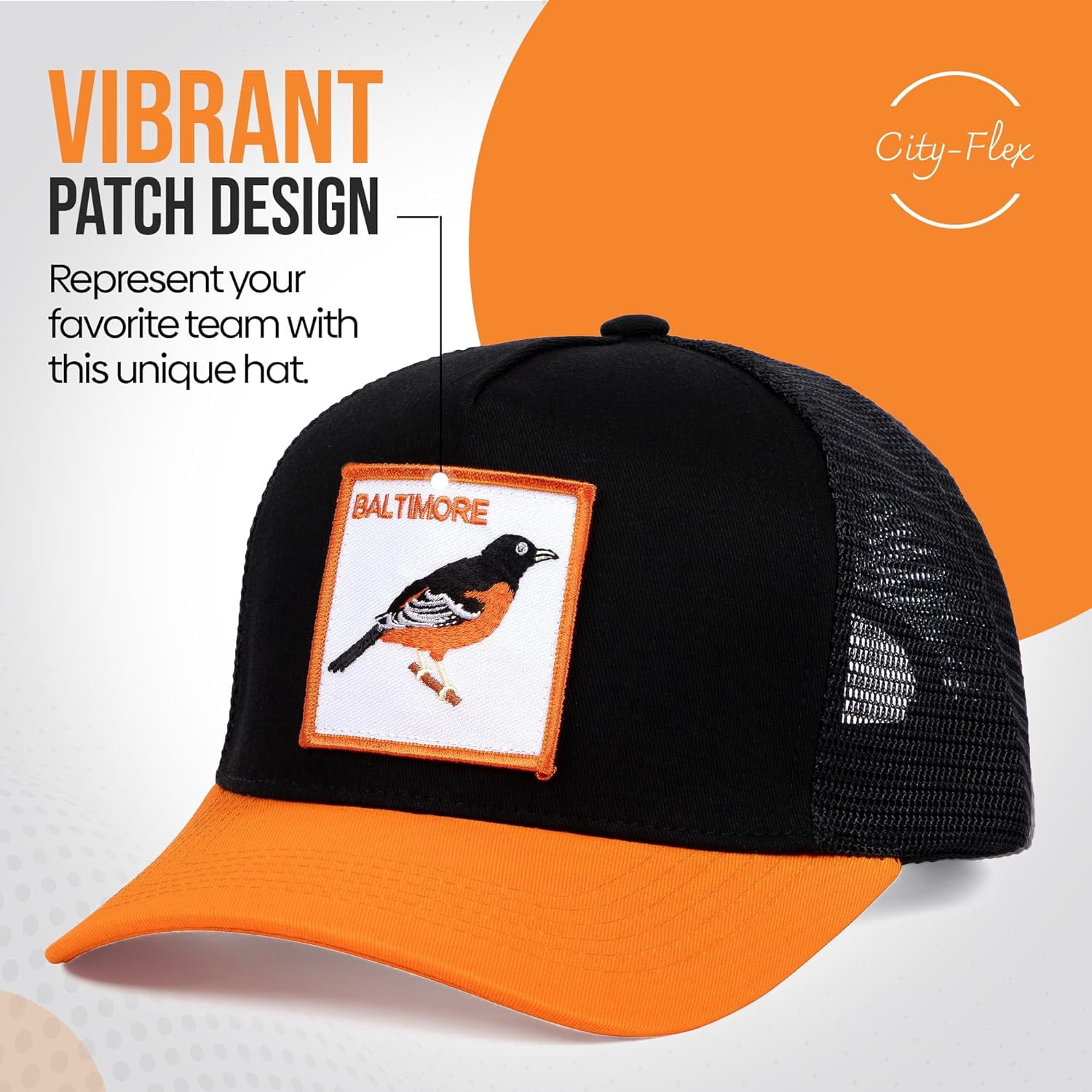 City-Flex Baseball Fan Patch Trucker Hat – Netted Snapback Cap With Team Design For Men & Women