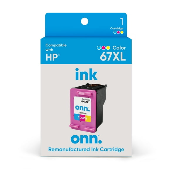 onn. 67XL HP High Yield Remanufactured Ink Cartridge, Tri-Color - Eco-Friendly