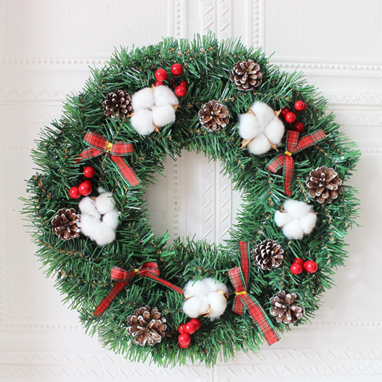 Couronne De Noël Pour Porte 30 Cm – Décorations Sapin, Nœud Rouge Et Clochettes, Ambiance Festive