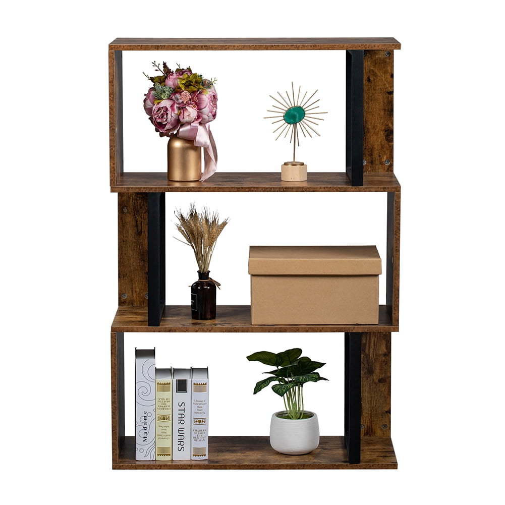 Lowestbest 3 Tier Display Shelf, S-Shaped Bookshelves, for Home, Office, Vintage Brown Industrial Style Lowestbest 3 Tier Display Shelf, S-Shaped Bookshelves, for Home, Office, Vintage Brown Industrial Style