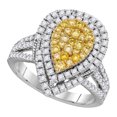 thumbnail image 1 of 14kt White Gold Womens Round Yellow Color Enhanced Diamond Pear Double Halo Cluster Ring 1-1/5Cttw, 1 of 1