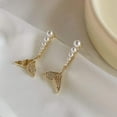 thumbnail image 4 of Pearl Mermaid Tail Dangle Stud Earrings for Women Girls 925 Sterling Silver Cubic Zirconia Shell Pearls Drop Ocean Fishtail Charms Dangling Dainty Cute Christmas Birthday Valentines Jewelry Gifts, 4 of 5