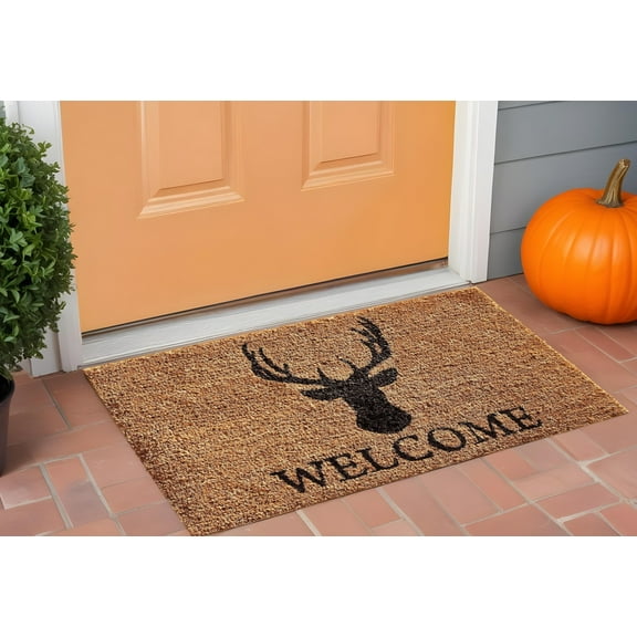 24" X 36" Natural and Black Coir Stag Welcome Outdoor Door Mat