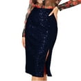 thumbnail image 2 of BLTIBY Women's Sequin Skirt High Waist Side Split Sparkly Glitter Pencil Midi Wrap Skirt Elegant Cocktail Party Skirts Dark Blue XL, 2 of 6