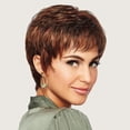 thumbnail image 1 of Pelucas de cabello castaño corto para mujeres con flequillo - Cabello sintético natural - Mezcla rubia resistente al calor (marrón) ER, 1 of 5