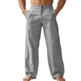thumbnail image 2 of BUWTTED Men's Pants Lightweight Linen Summer Trousers with Pockets Comfortable Loose Fit Beach Flat Front GY1 Pants XXXL, 2 of 5