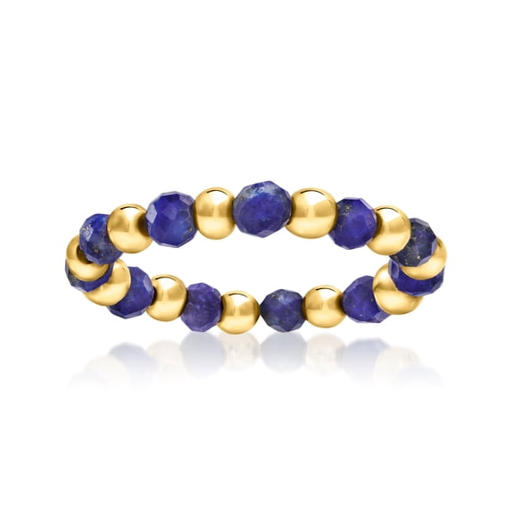Pure Collection by Ross-Simons 3-3.5mm Lapis Bead Stretch Ring With 14kt Yellow Gold, Women's, Adult
