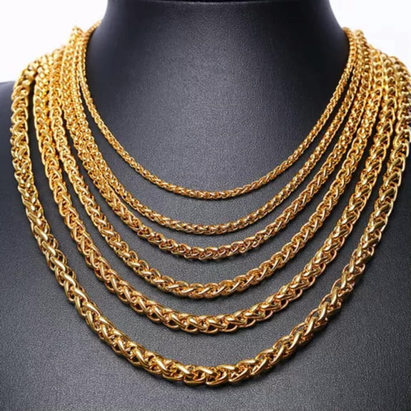 QQTDFG 3/4/5/6/7mm Fashion Braided Wheat Chain 316L Stainless Steel Men Women Necklace-Gold-7mm-10inch bracelet
