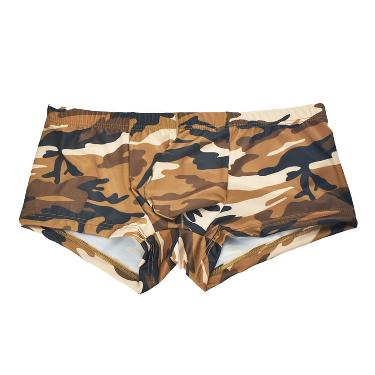 rygai Men Underpants Camouflage Close Fit Stretchy Low Waist Anti-pilling  Sweat Absorbing U Convex Panties Briefs Underwear for Honeymoon,Coffee M 