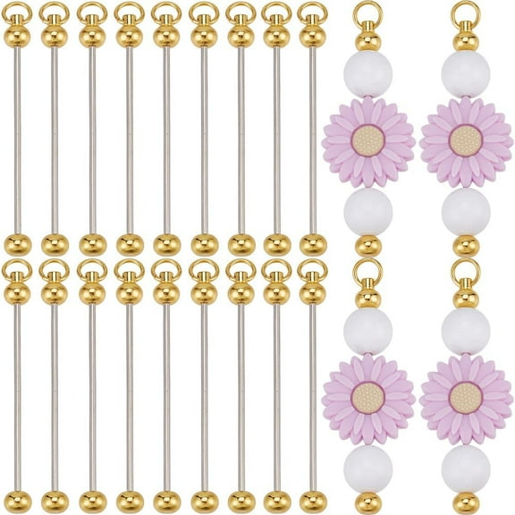20Pcs Beadable Keychain Bars Keychain Bead Blanks Beadable Bar Beads Gold Beaded Key Chain for Jewelry Making Charms DIY Key Chain Projects Supplies Gold