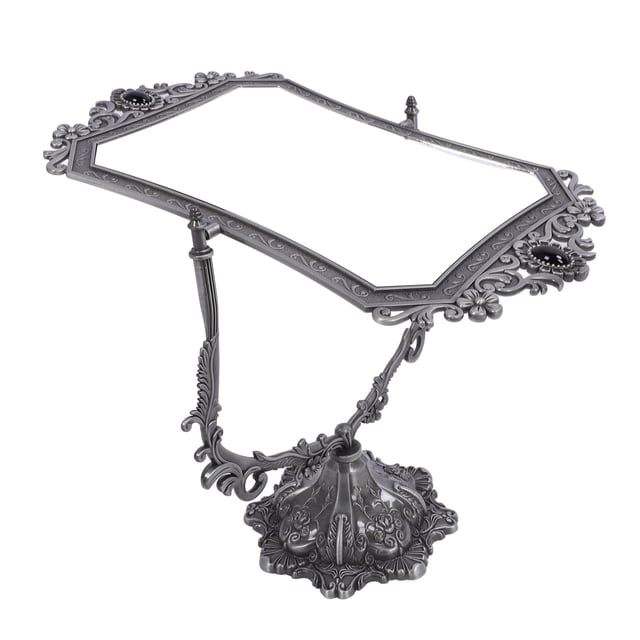 Espejo De Maquillaje Vintage Espejo De Mesa Antiguo Giratorio De 360 Grados De Doble Cara Con Base En Forma De Pétalo Con Estampado Floral Para Tocador aleación