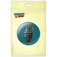 thumbnail image 1 of Hand Grenade Frag Explosive Weapon on Teal Pinback Button Pin Badge, 1 of 2
