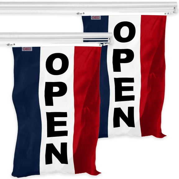 Open Vertical Sign Flag 3x5FT 2-Pack Printed 150D Polyester By G128