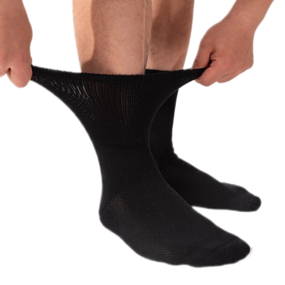Kodal Copper-Infused Wide Cuff Socks for Swollen Feet & Neuropathy 3 Pair Non-Binding Diabetic Socks with Cushion, Men Women, Black