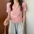 thumbnail image 4 of Mittory Women's Notch V Neck Tee Shirts Summer Short Sleeve Trendy Tops Slim Fit Side Drawstring T-hirts Basic Tunics, 4 of 4