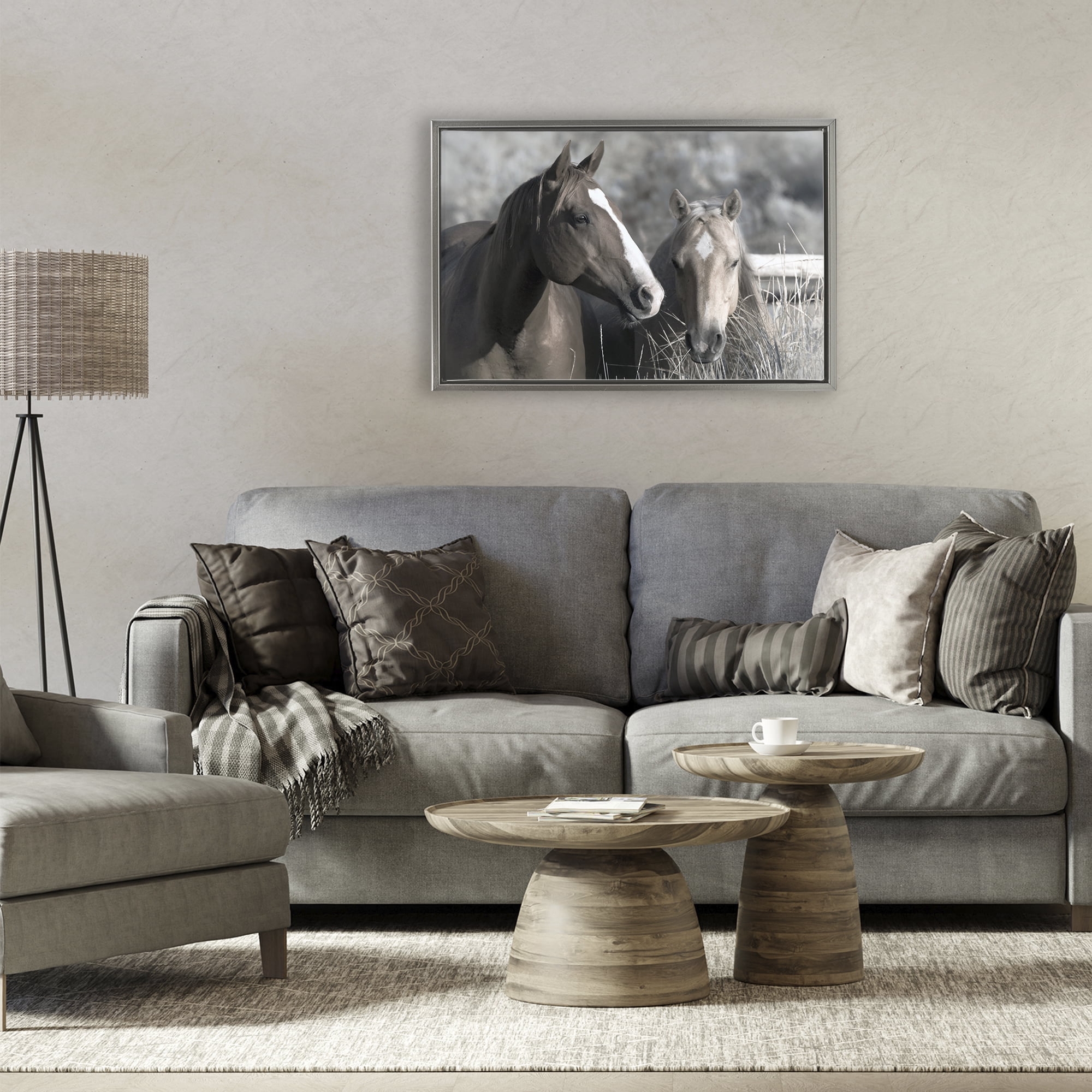 Stupell Industries Content Horses In Pasture Gray Framed Floater Canvas Wall Art, design by Danita Delimont