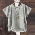 thumbnail image 5 of Helii Women's T Shirts Round Neck Short Sleeve Cotton Linen Casual Basic Tops Loose Breathable Blouses Fashion Travel Beach Vacation Outfits S-5XL Grey, 5 of 6