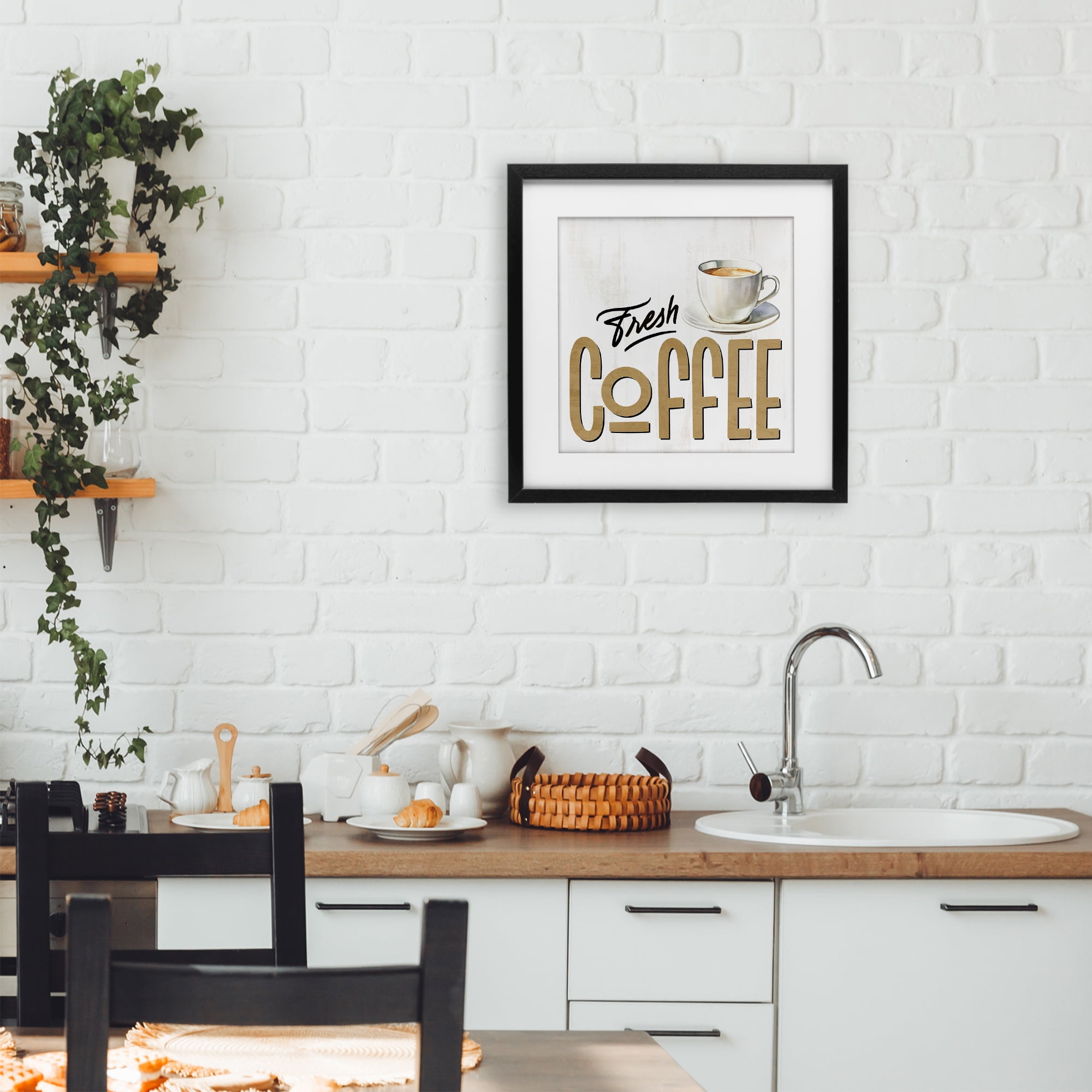 Stupell Industries Fresh Hot Coffee Black Framed Print Under Glass, design by Kim Allen