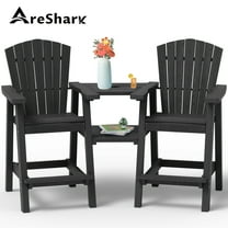 AreShark Tall Adirondack Chair Set of 2 with Removable Double Connecting Trays, Recycled HDPE with Wood Grain, Weather Resistant, Outdoor Adirondack Barstools, Gray