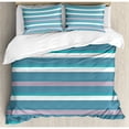 thumbnail image 3 of Striped Duvet Cover Set, Turquoise Dark Tone Stripes Thick and Thin Lines Aqua Colors Pattern Art Print, Decorative 2 Piece Bedding Set with 1 Pillow Shams, Twin Size, Teal White, by Ambesonne, 3 of 3