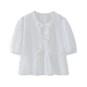 thumbnail image 1 of Blusa de cuello redondo y mangas abullonadas con lazo para mujer, versátil y de moda, nueva moda 2024, ropa al por mayor multicolor, 1 of 4
