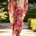 thumbnail image 5 of Morttic Women's Bohemian V-Neck Long Sleeve Floral Print Maxi Dress – Loose Summer Vacation Garden Party Beach Dress Rose Red，XS, 5 of 6