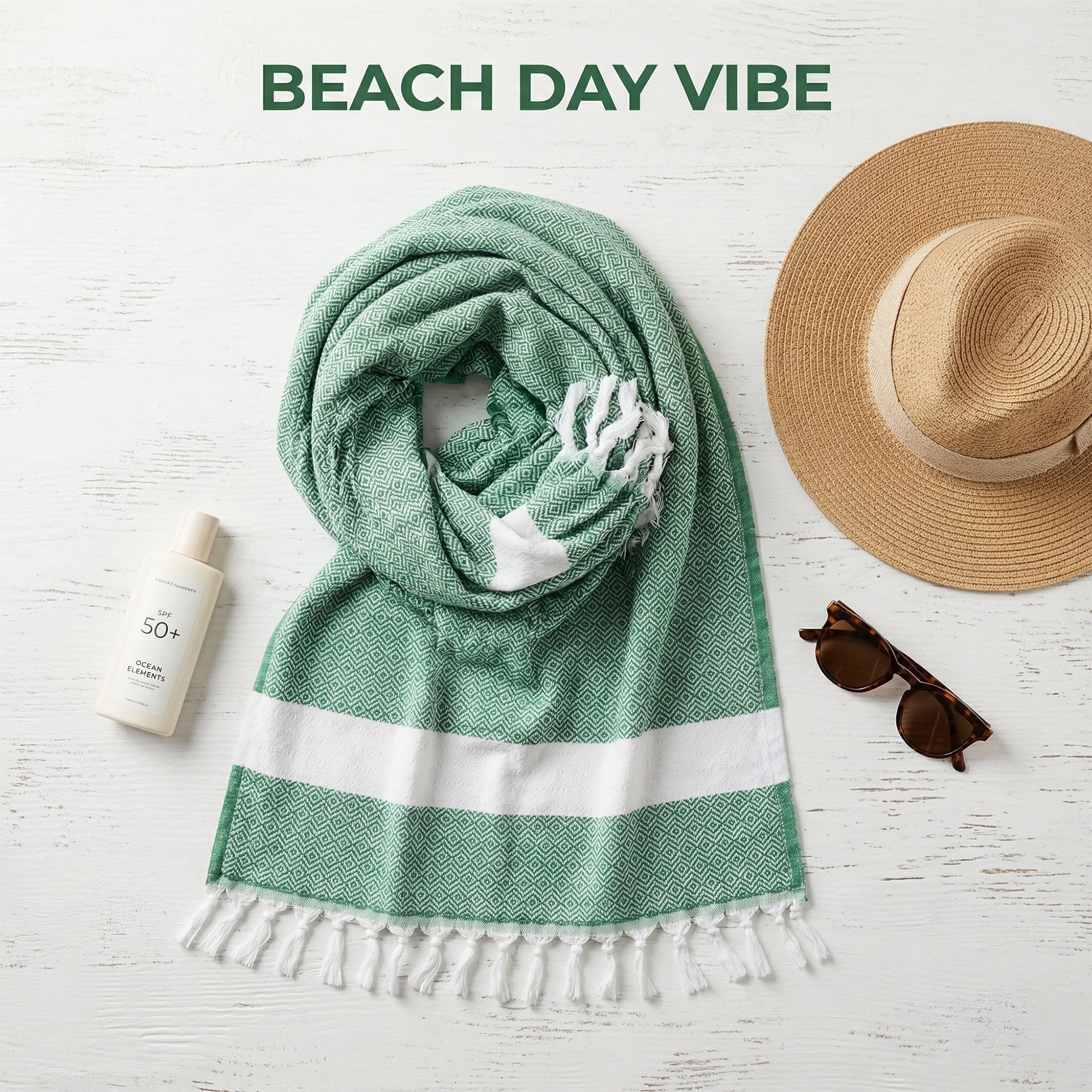 Unique Bargains Geometric Sandproof Turkish Beach Towel Dark Green 71"x40"