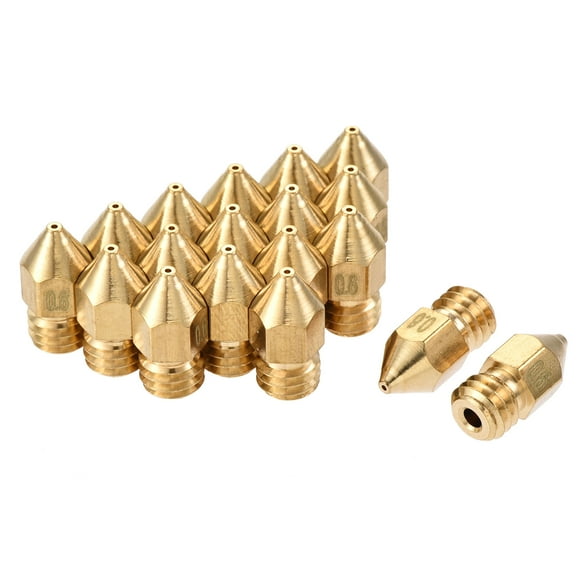 Boquilla de impresora 3D de latón Uxcell de 0.6 mm con rosca M6 para MK8 1.75 mm 18Pack