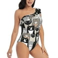 thumbnail image 3 of Pofeuu Colors Cats Print Women's One Piece Swimsuits One Shoulder Swimwear Asymmetric Ruffle Monokinis Bathing Suits-Large, 3 of 6