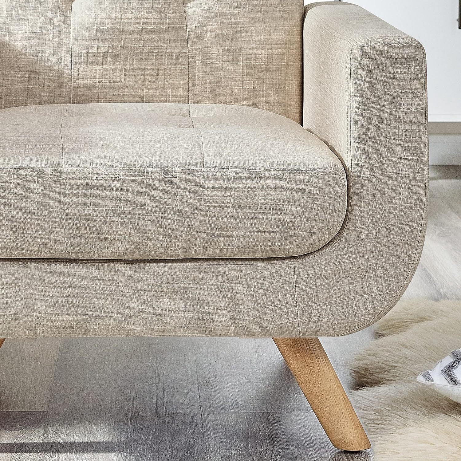 Modern Accent Chair with Linen Fabric, Soft Ergonomic Upholstered Armchair Comfy Single Sofa Lounge Chair for Living Room, Apartment, Office,Beige
