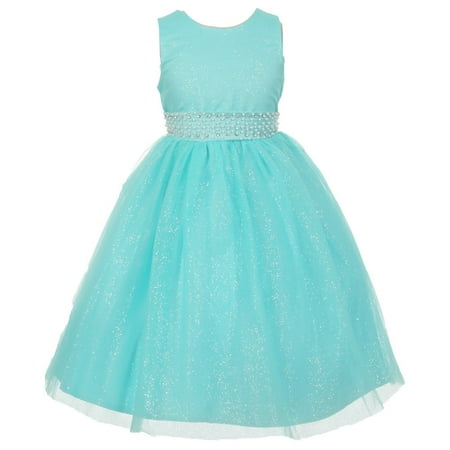 - The Rain Kids Little Girls Aqua Sparkly Tulle Pearls Occasion Dress 2