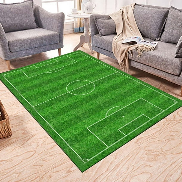 Alfombra suave de campo de fútbol ZJT250131492 | Alfombra de poliéster verde antideslizante para interior y exterior | Tapete de césped deportivo de 99 x 199 cm para sala de estar, dormitorio, mesa
