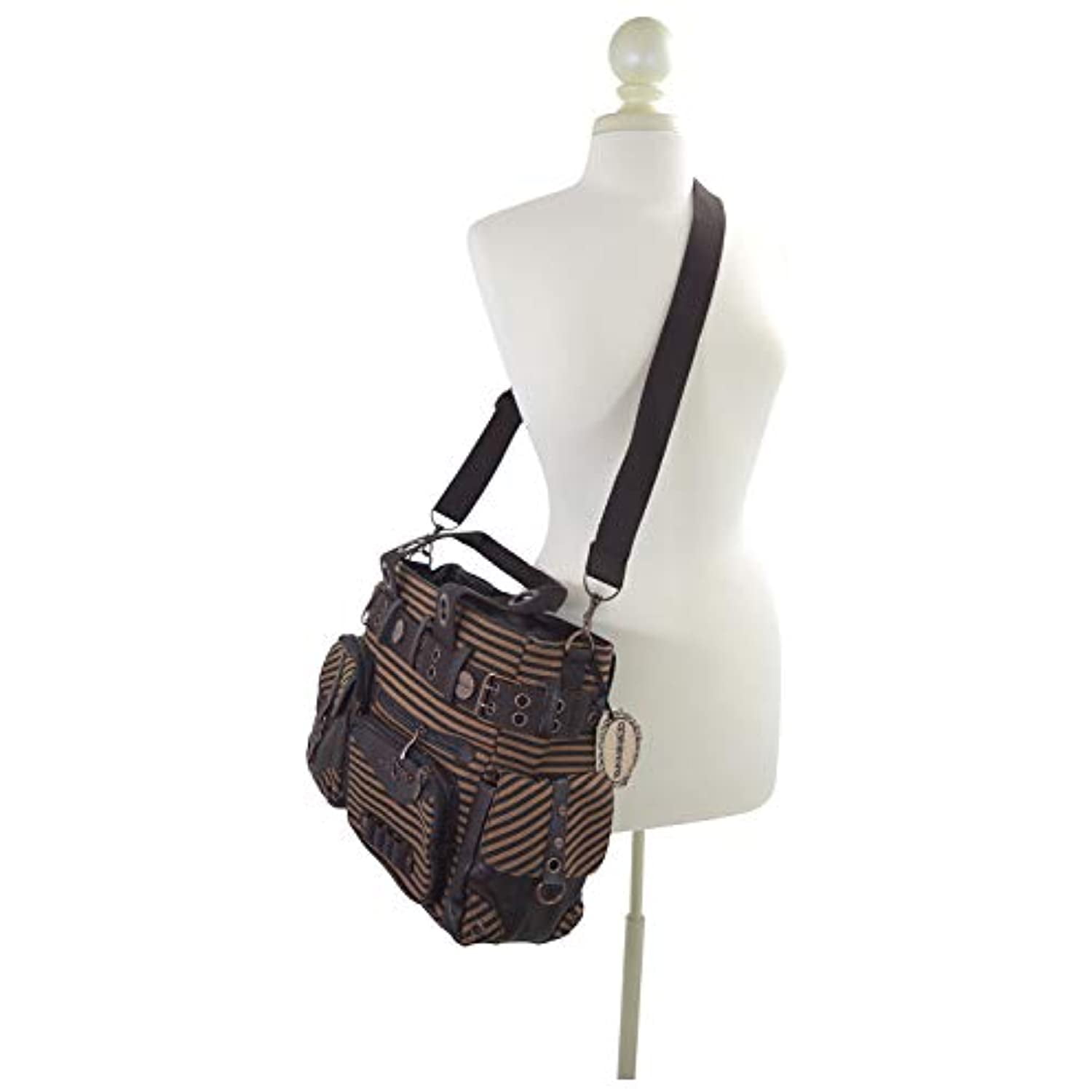 Lost Queen Vintage Steampunk Brown Striped Belted Key Charm Handbag