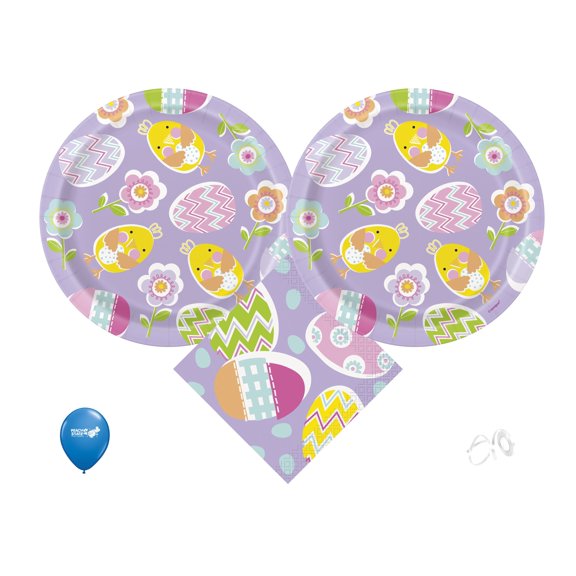 Lilac Easter Party Supplies | Easter Party Tableware| Easter Party Decorations | Spring Party Supplies | Easter Paper Dessert Plates | Easter Beverage Napkins - Serves 16