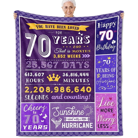 70th Birthday Gifts for Women Happy 70th Birthday Decorations for Women Best Gifts for 70 Year Old Woman 90th Birthday Gift Ideas Gifts for Mom Grandma Throw Blanket 60x50 Inch (70th, 60x50 Inch)