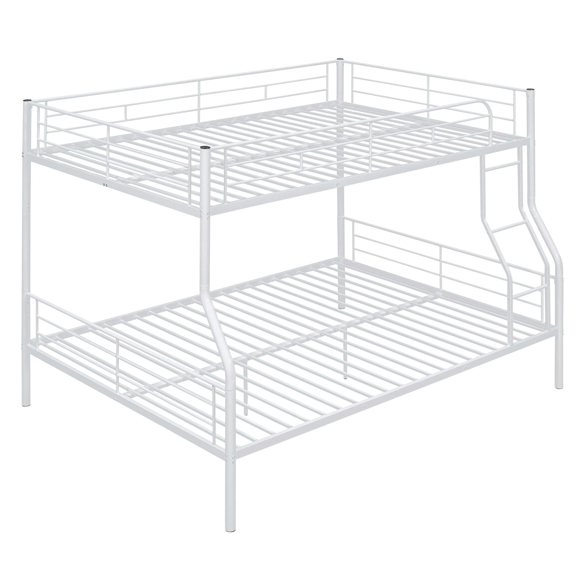 Full XL Over Queen Bunk Beds for Adults,Heavy-Duty Metal Bunk Bed Frame with Non-Slip Ladder and Safety Full-Length Guardrails for Kids Teens Adults,Space-Saving,White
