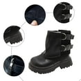 thumbnail image 6 of Girl's Fold Over Ankle Boots Winter Waterproof Leather Furry Lined Round Toe Fashion Buckle Strap Zipper Motorcycle Riding Booties 1 Big Kid Black, 6 of 6