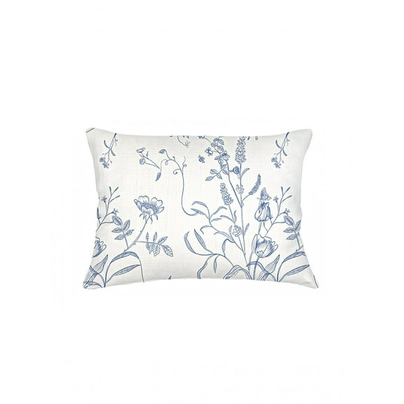 Blue English Garden Linen Pillow 14x20 Down