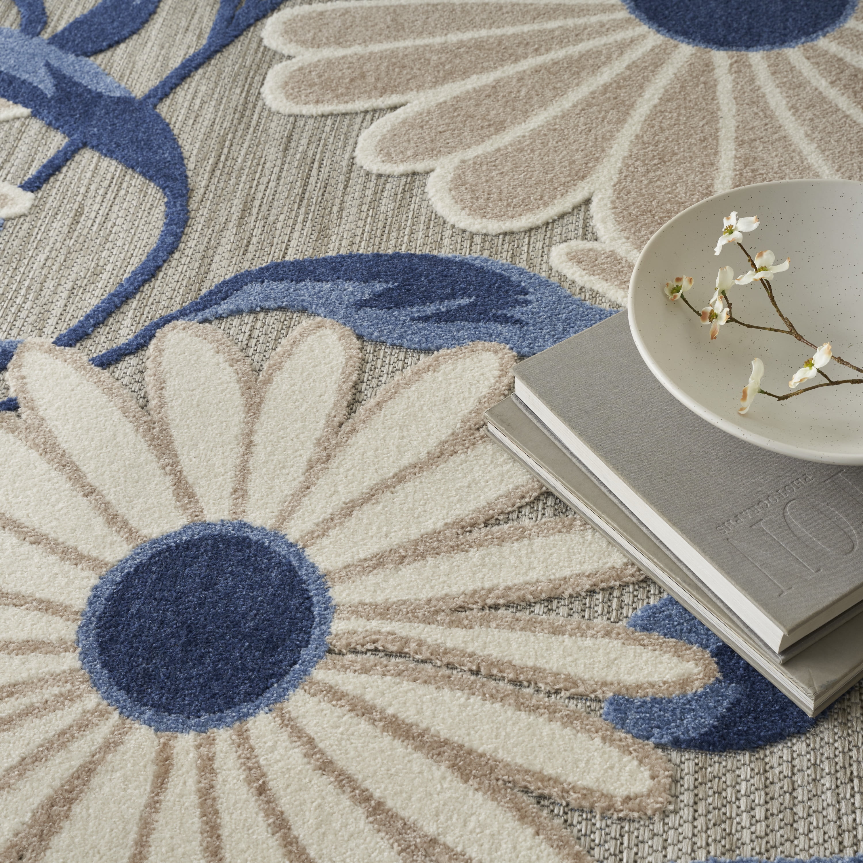 Nourison Aloha Indoor/Outdoor Blue/Grey 9' x 12' Area Rug, (9x12)