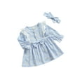 thumbnail image 2 of Seyurigaoka Baby Long Sleeve Dress with Bow Headband Daisy Print Ruffle, 2 of 6