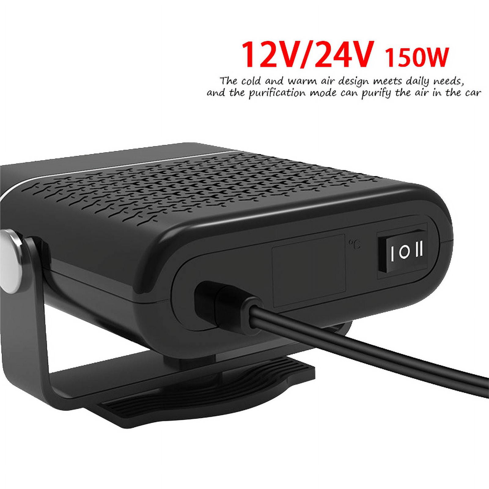 24V White-Portable Auto Heater, Defroster, Anti-Fog, 360 Degree Heavy Duty ABS Heating Fan, Car Accessories, Trucks, 1000W